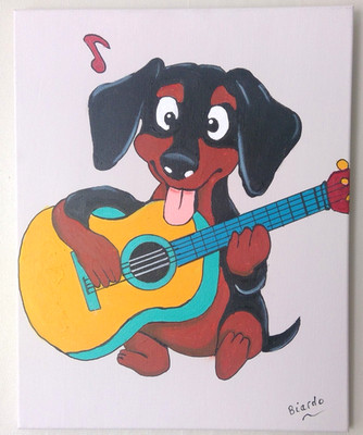 Hound Dog Rock Star Original Pop Art Acrylic Painting on 16x20 Canvas Signed