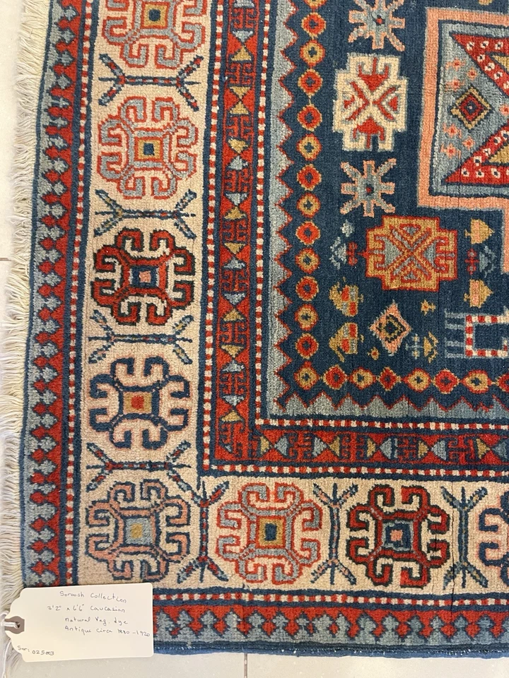 Antique Caucasian rug 3'x2"x6'6" very good condition vegetable dye wool & cotton - Image 4 of 4