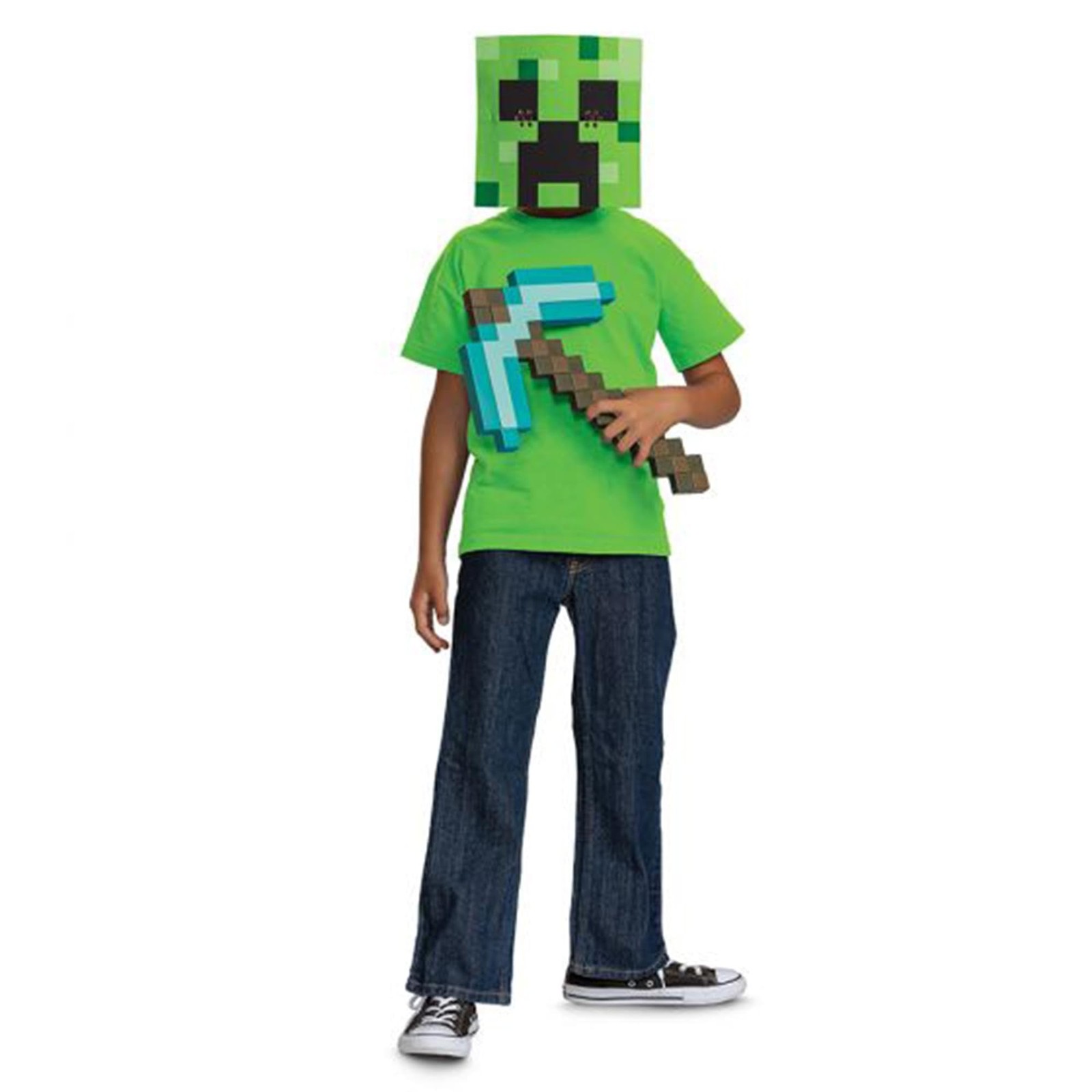 Pioche de diamant et masque de creeper kit accessoires deguisement enfant vert et bleu - 2