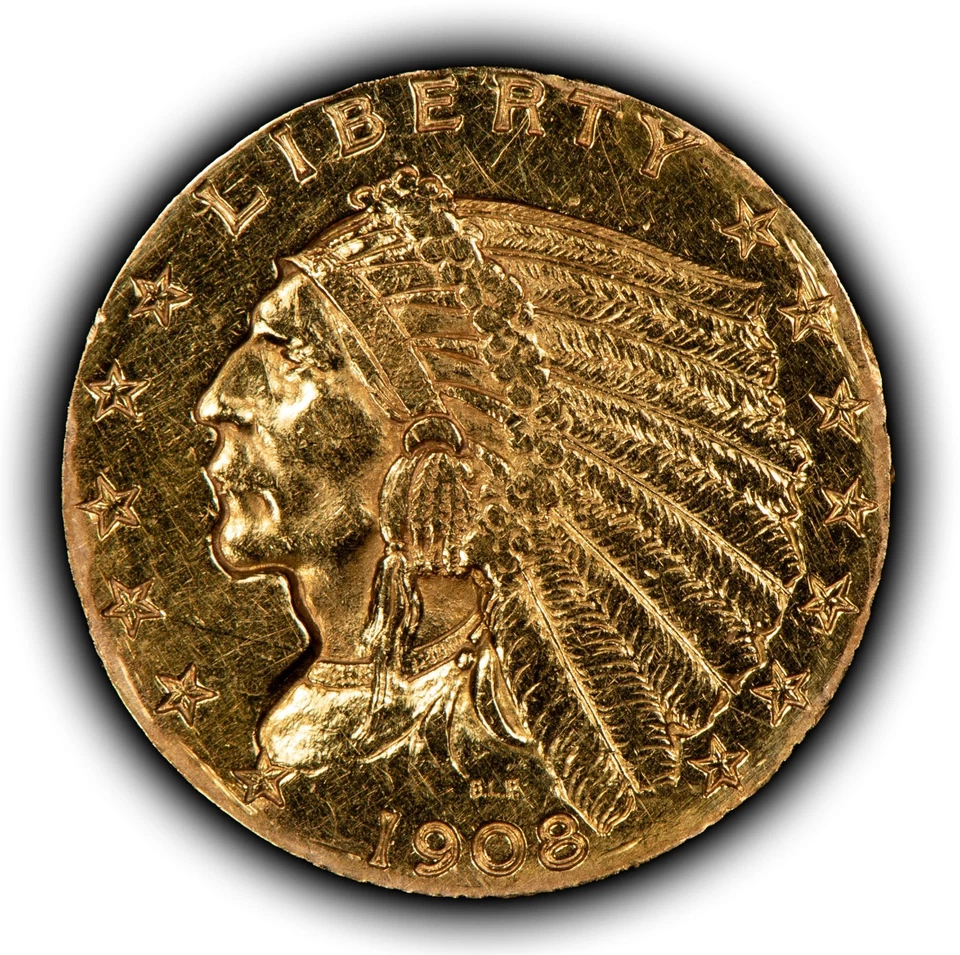 1908 G$2.50 Indian Head Gold Quarter Eagle - Authentic US Coin - SKU-G5678 - Image 2 of 4