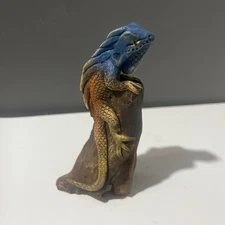 Blue Iguana Resting On Branch Figurine Sawdust Resin Wood 4.5”Tall REALISTIC