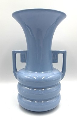 Vintage Unmarked Art Deco Style Light Blue Double Handle Ceramic Vase #132 8 