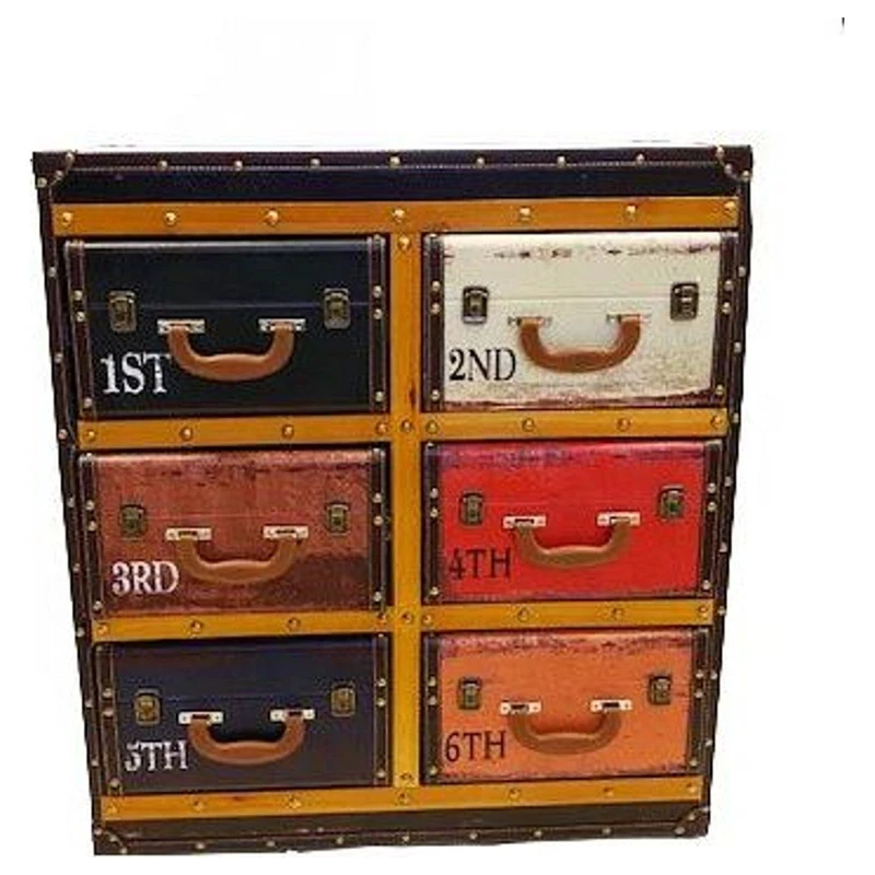 Cassettiera 6 Cassetti Effetto Valigie Industrial 73x35x80 cm Vintage Salotto, fotografia 5 di 9
