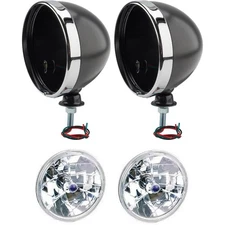 Speedway 7 Inch Tri-Bar 12 Volt Halogen Headlights, Black