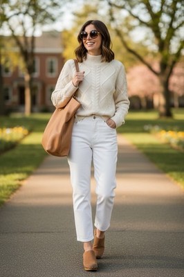 LOFT NWT Cream Cable Knit Sweater Medium Mock Neck Ivory Cottagecore Old Money