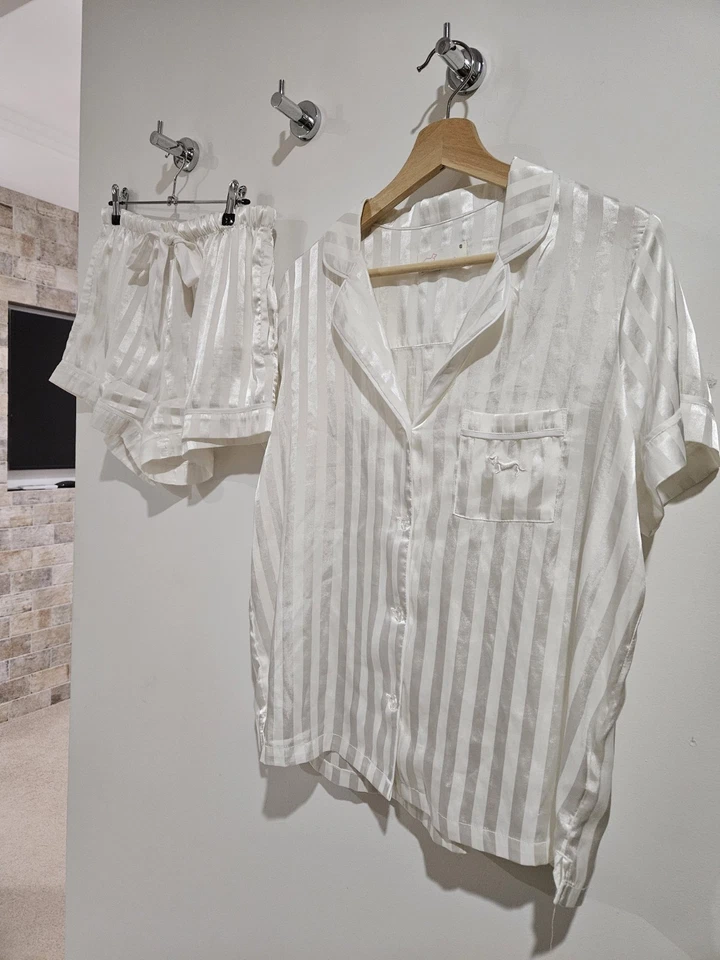 PETER ALEXANDER - Satin Shortie PJ Set - White - Size S - image 2 of 4