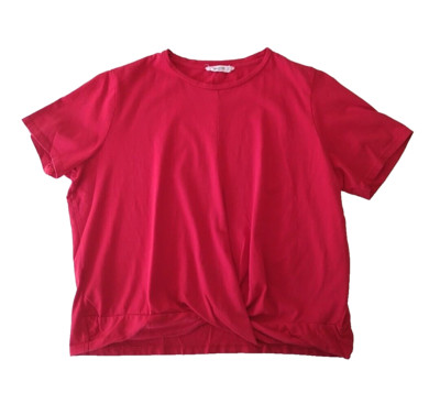 Mango Casual Top Womens Size 12 Short Sleeve Red Cropped Tee Twist Hem