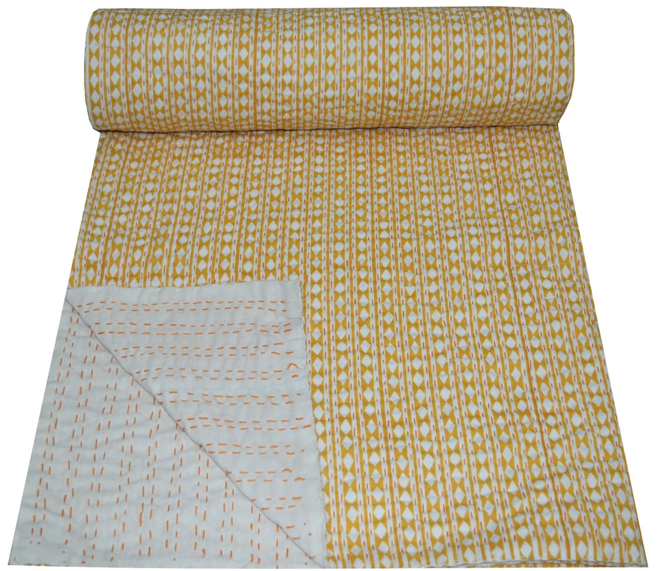 Colcha Kantha de algodón indio a lunares hecha a mano con estampado manta tiro doble Gudri Foto 2 de 4