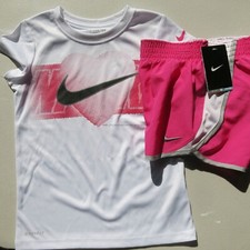 Nike Girls 6X Dri-fit Lined Shorts with Dri-fit Top Pink White Brand NEW