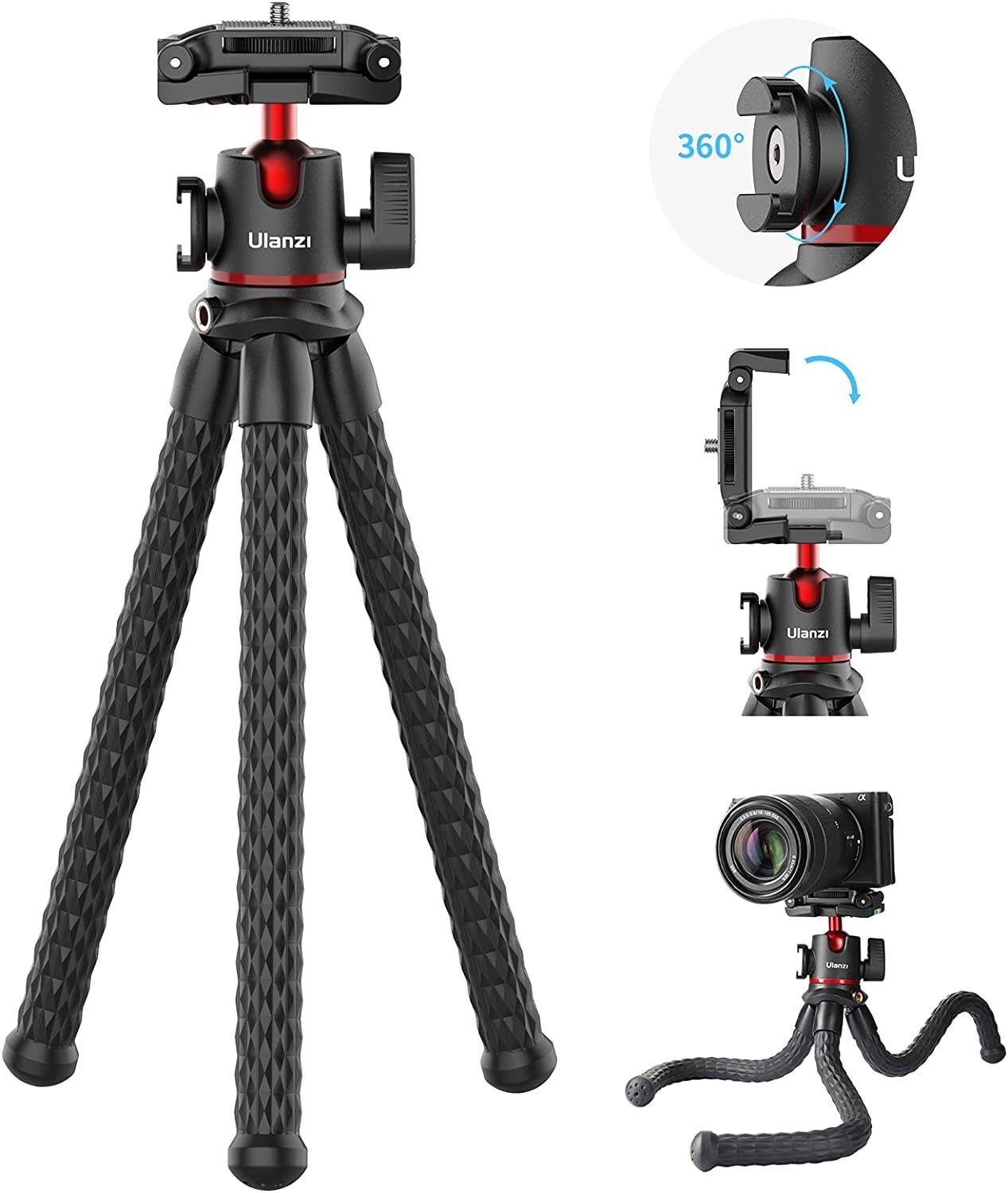 Phone Tripod, ULANZI MT-33 iPhone Flexible Tripod, Octopus Tripod 360