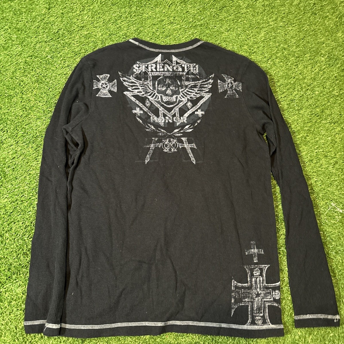 Y2K Thermal Waffle Knit Shirt Mens M LongSleeve Sematary Gothic