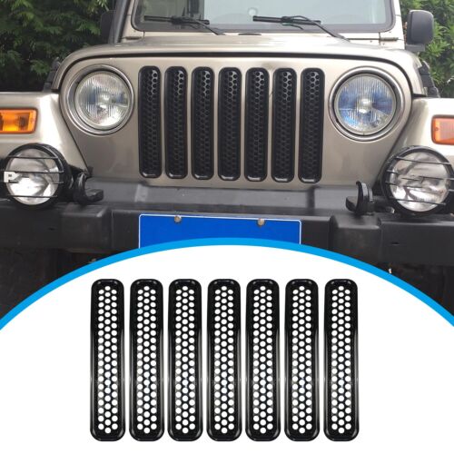 Front Grill Mesh Insert Clip-in Grille Guard Trim For 1997-2006 Jeep Wrangler TJ - Picture 1 of 11