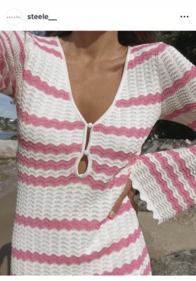 STEELE Isla Crochet Maxi Dress Pink White Size XS / AU 6 / US 2 Resort Holiday