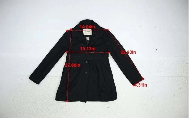 Arizona Jeans Youth Girls Black Pleated Button Front Snap Belt Pea Coat XL 16 - Image 2 of 4