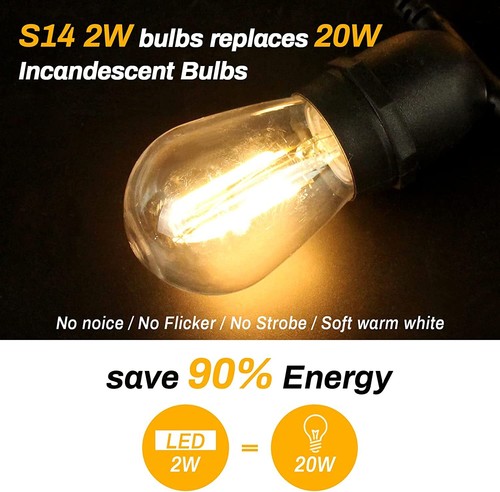 E26 LED Replacement Light Bulbs 2W S14 Clear Globe Edison Bulb 2700K Warm White - Picture 7 of 17
