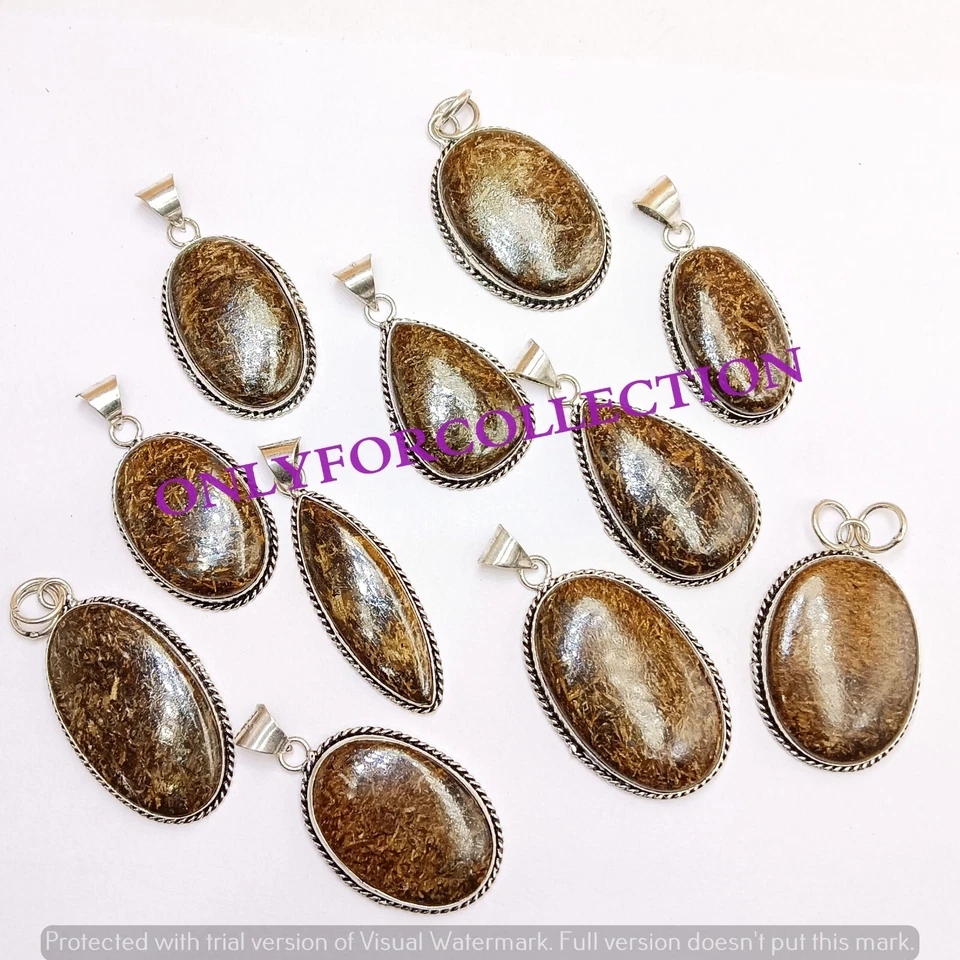 Natural Bronzite Gemstone 925 Sterling Silver Plated 25 PCs Fancy Pendants Lot - Изображение 2 из 3