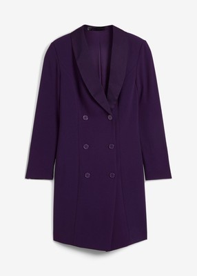Blazerkleid mit V-Ausschnitt Gr. 46 Dunkellila Damen Langarm Büro-Kleid Neu*