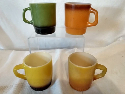 4 Fire King Anchor Hocking Stackable Multi Color Coffee Mugs 8oz Capacity MCM 