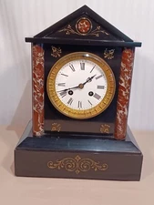 Antique FRENCH Eastlake Blk. & Red Marble Table Clock 1901: NEW LOW PRICE!