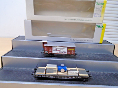 TWO Trix HO/OO 24716 24085 Freights MiniTrix Wagen+Leistriz Pump on Flatcar OBs