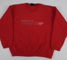 Vintage 90s Detroit Red Wings Quilted Sweatshirt Rare NHL Active Sport USA