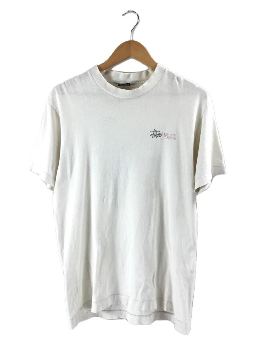 STUSSY OLD 80s Vintage EAT DRINK AND BE MERRY T-shirt Used M size Cream
