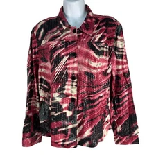 Southern Lady Womens Jacket Size 12 Pink & Black Abstract Print Polyester Blend