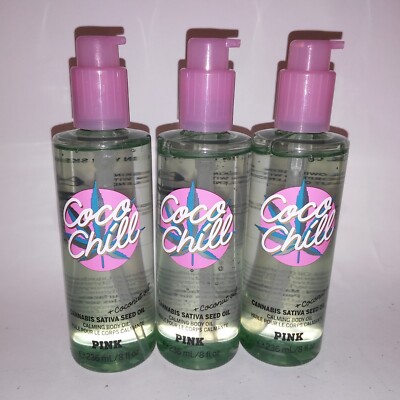 Set of 3 Victoria Secret PINK Coco Chill Calming Body Oil Full