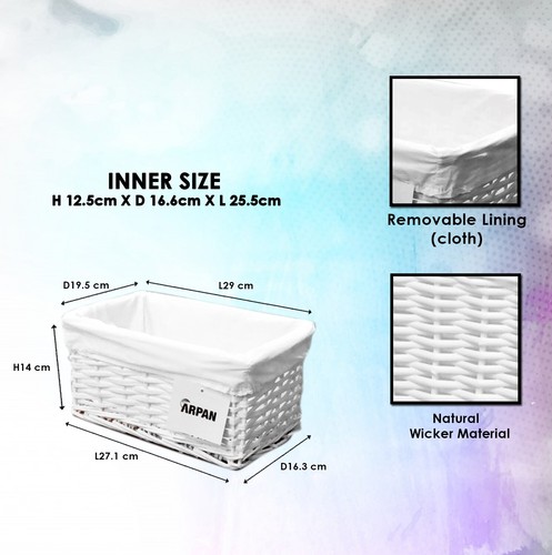 Personalised Text White Wicker Storage Gift Hamper Basket with White ClothLining - Picture 9 of 25