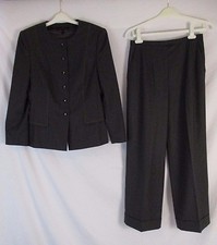 ESCADA Womens Dark Gray Wool Button Jacket Sz 40 Pants Sz 38 Career Suit EE326