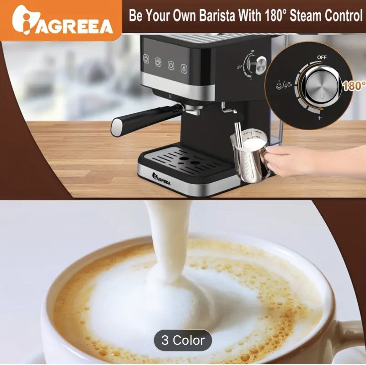 エスプレッソマシン agreea スチーム IAGREEA Espresso Machine With Milk Frothing, 20 Bar Expresso