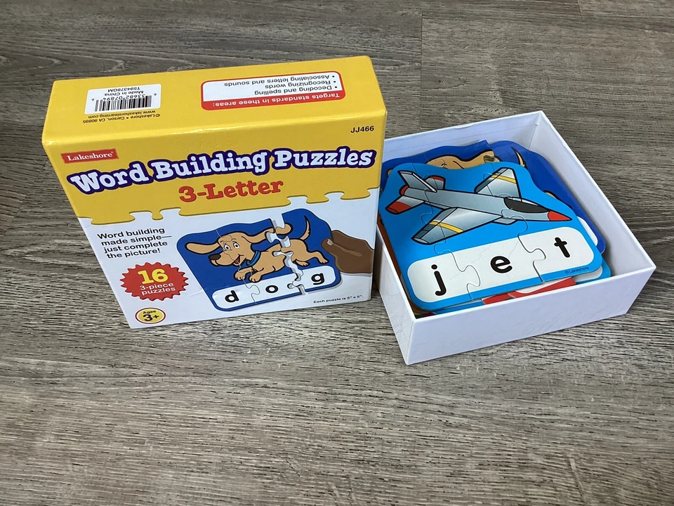 LAKESHORE JJ466 WORTBAURÄTSEL 3 BUCHSTABEN 16 PUZZLE komplett Center Game