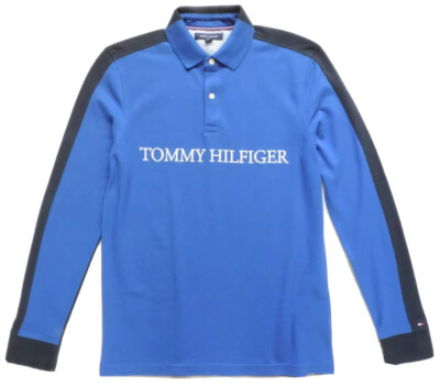 Tommy Hilfiger Men's Logo Long Sleeve Polo, Blue/Navy Blue