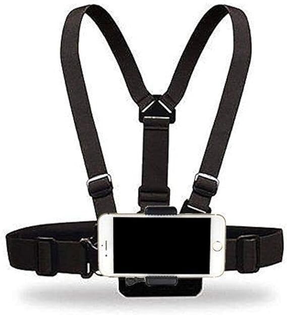 Adjustable Black Chest Mount Harness with Phone Clip for Hands-Free Selfies