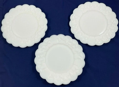 New ListingMilk Glass Salad Luncheon Plate 8.5" Set of 3 Vintage Westmoreland Paneled Grape