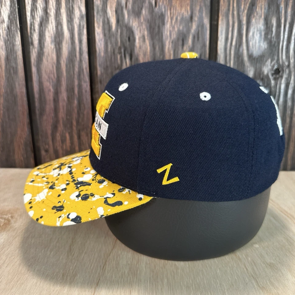 Vtg Michigan Wolverines Zephyr Hat Cap Paint Splatter NCAA Snapback Big Logo M - Image 3 of 4