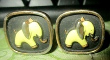Hickok USA Yellow Elephant Cuff Links Gold Tone