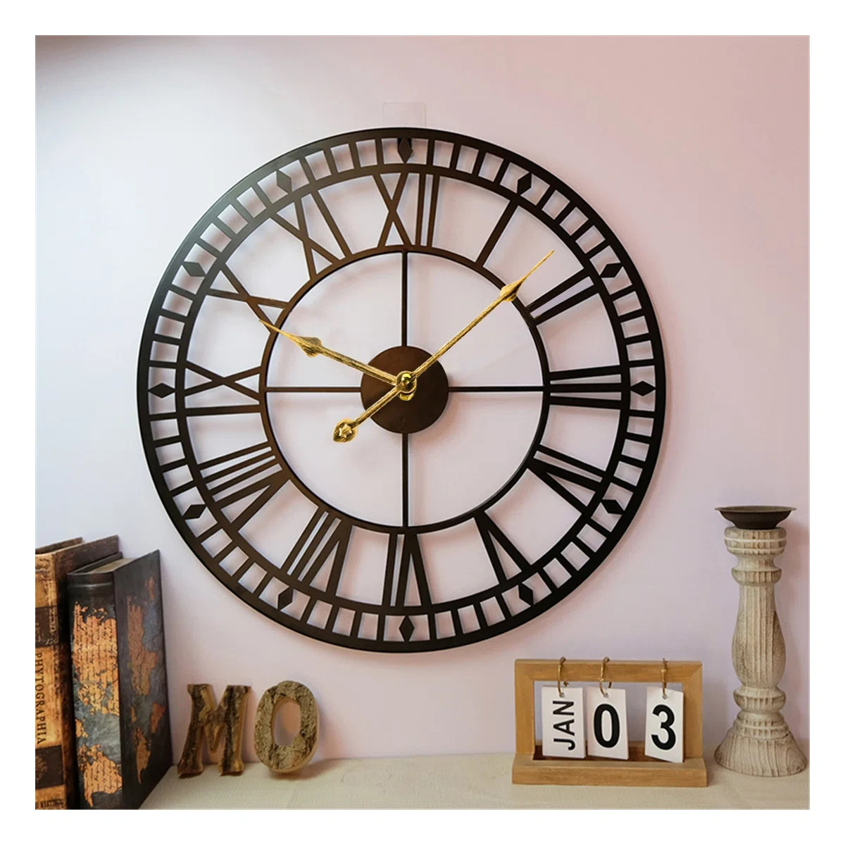 Large Wall Clock Open Face Skeleton Style Modern Industrial Vibe Lightwgt 24.5"