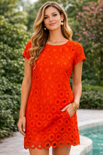 Target Size 18 Burnt Orange Crochet Like Overlay Shift Dress Like New .