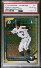 2022 BOWMAN MEGA BOX CHROME MARTIN GIMENEZ YELLOW REFRACTOR #34/75 PSA 10- Pop 1
