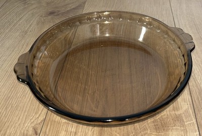 Vintage Pyrex runde Rauchglas geriffelter Rand 9''/23cm Kuchen-/Flanschale 