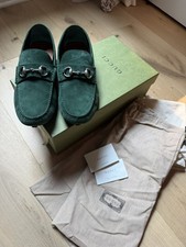  Gucci GG  Men's Green Suede Driver Loafers US 9 (fits US 10)