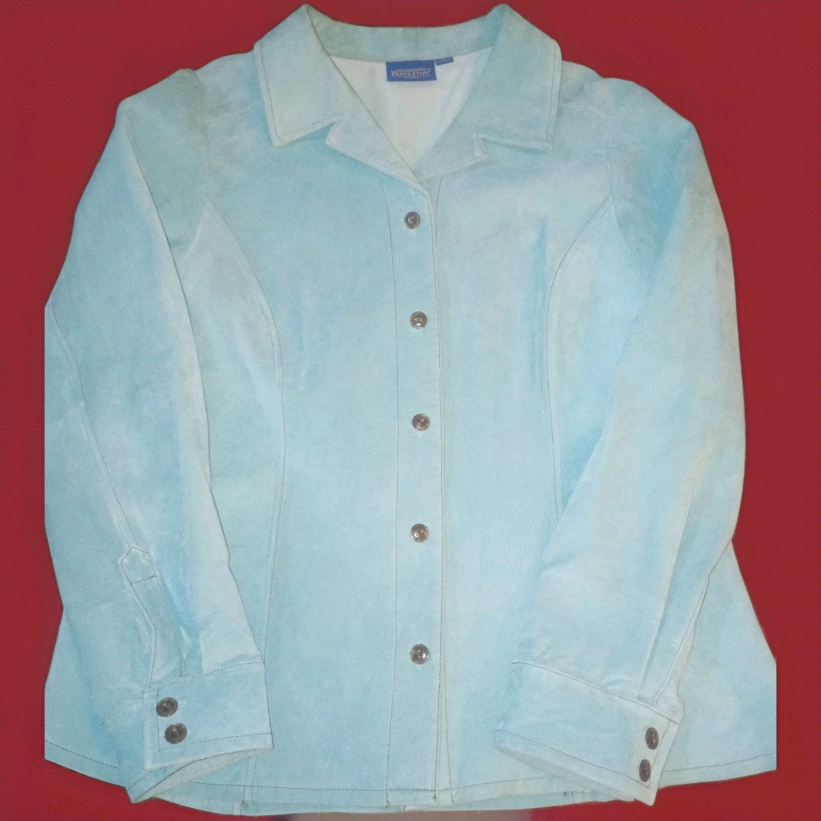 Pendleton 100% Pig Suede Leather Blue Button Up J… - image 1