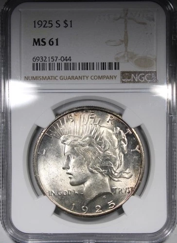 1925-S Peace Dollar NGC MS61 Flashy Better Date $1