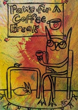 Cat Painting Original Abstract Coffee Cup Modern Folk Art 5 x 7 Samantha McLean