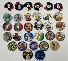 Vintage Official POGs Lot 29 2 Slammers 90s WPF 8-Ball Holo Skull Dino T-Rex