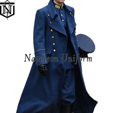 Men Blue Wool Military Officer Uniform Historical Army Coat Elegant Trench Coat