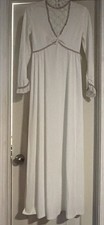 Long Woman s Nightgown White Red Lace High Neck Long Sleeves Maxi VINTAGE Rare