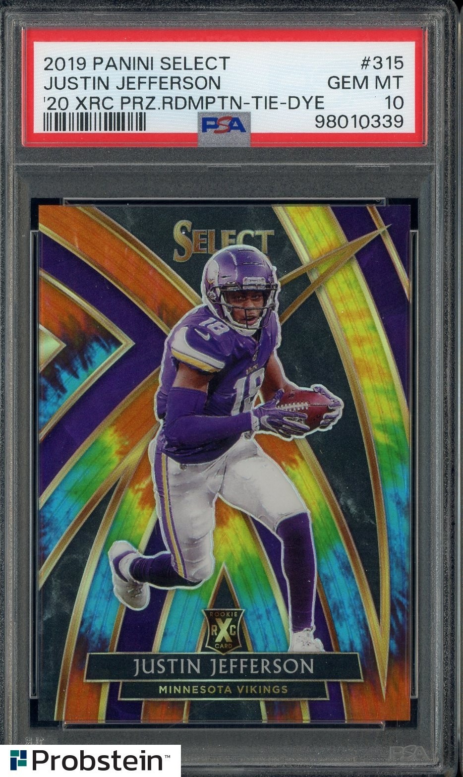 2019 Panini Select XRC Tie-Dye Prizm Justin Jefferson RC Rookie 11/25 PSA 10