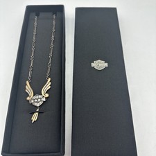 Harley-Davidson Women's Bling Bar Shield Wings Necklace Sterling Silver